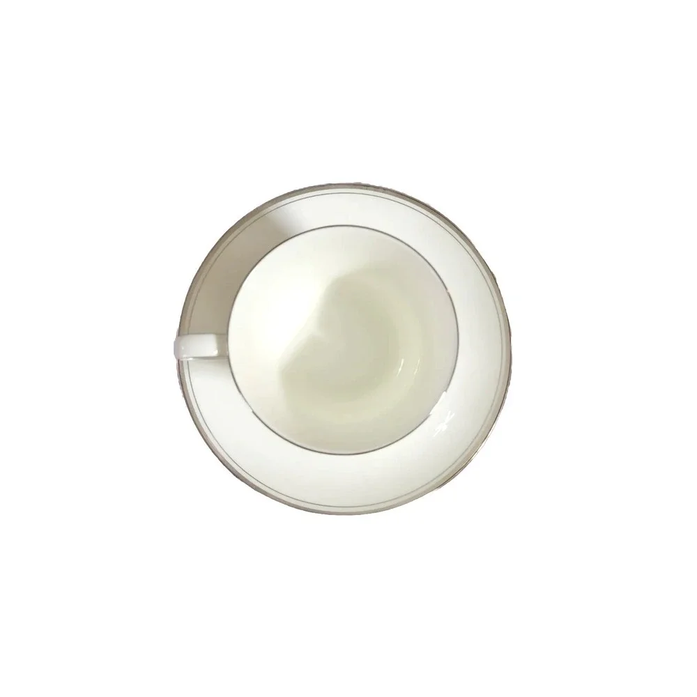 Mikasa Briarcliffe Cup & Saucer White & Silver Bone China Made In Japan Set of 4